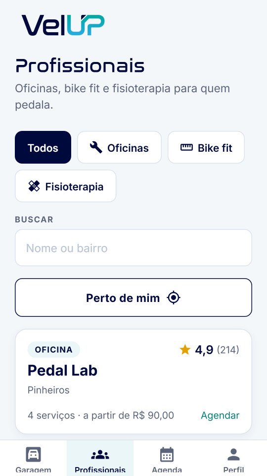 Lista de profissionais no VelUP App: oficinas, bike fit e fisioterapia